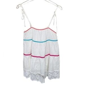 Vicrorias Secret Chemise Cami Top Cotton Lace Hem Tie Straps White Red Sz Small